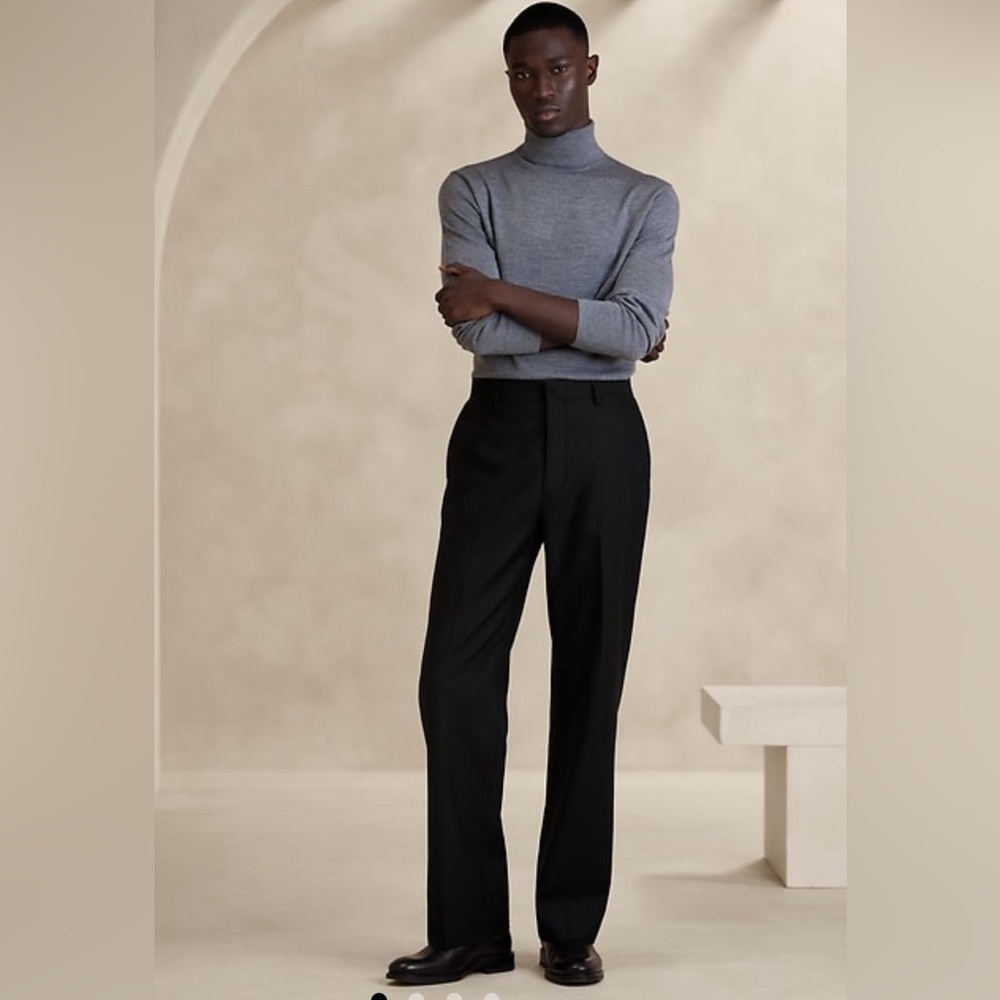 NWT Banana Republic Men’s Barthes Italian Wool Black Straight Pants Size 38